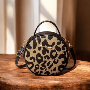 Leopard Print Round Crossbody Bag